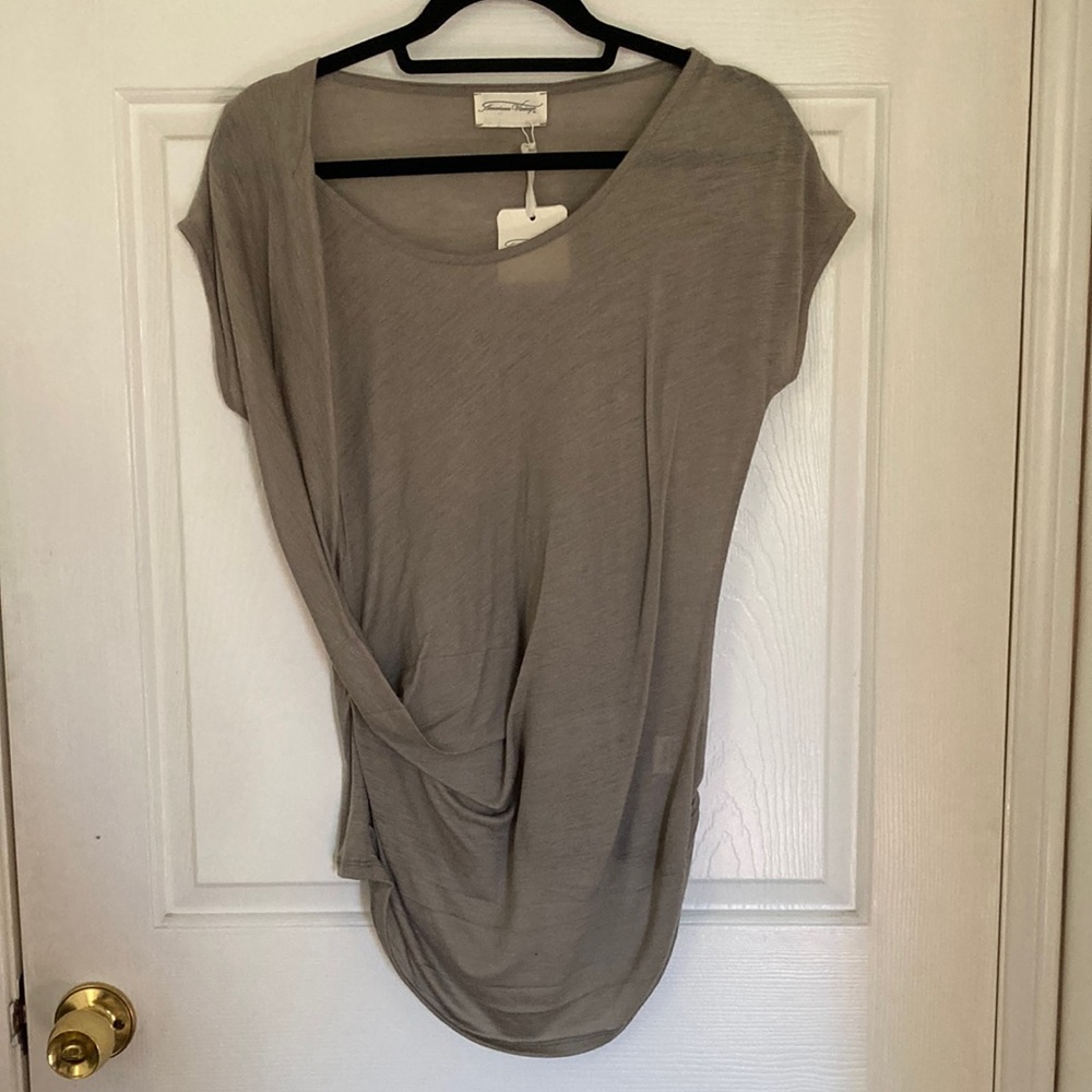 American Vintage Pullman Tunic Tee Shirt Top Gray Lightweight Tissue Wool M NWT - Picture 2 of 13